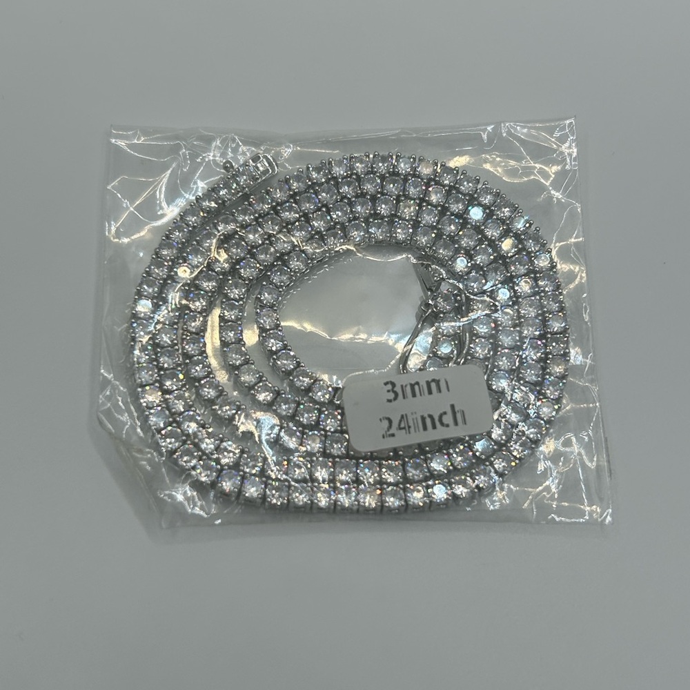 Moissanite Tennis Chain Silver 3mm 24 Inches Brand New VVS1 Necklace No Pass